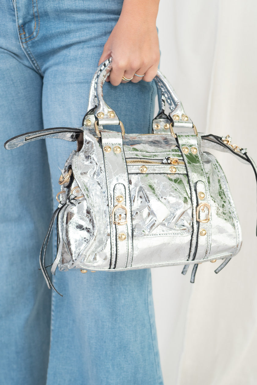 Bolso Biker Metalizado Mini