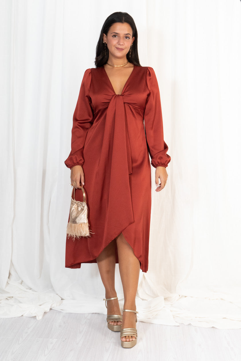 Vestido Midi Raso Cascada