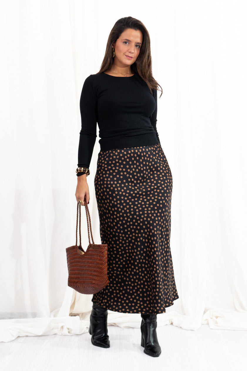 Falda Midi Raso Topos