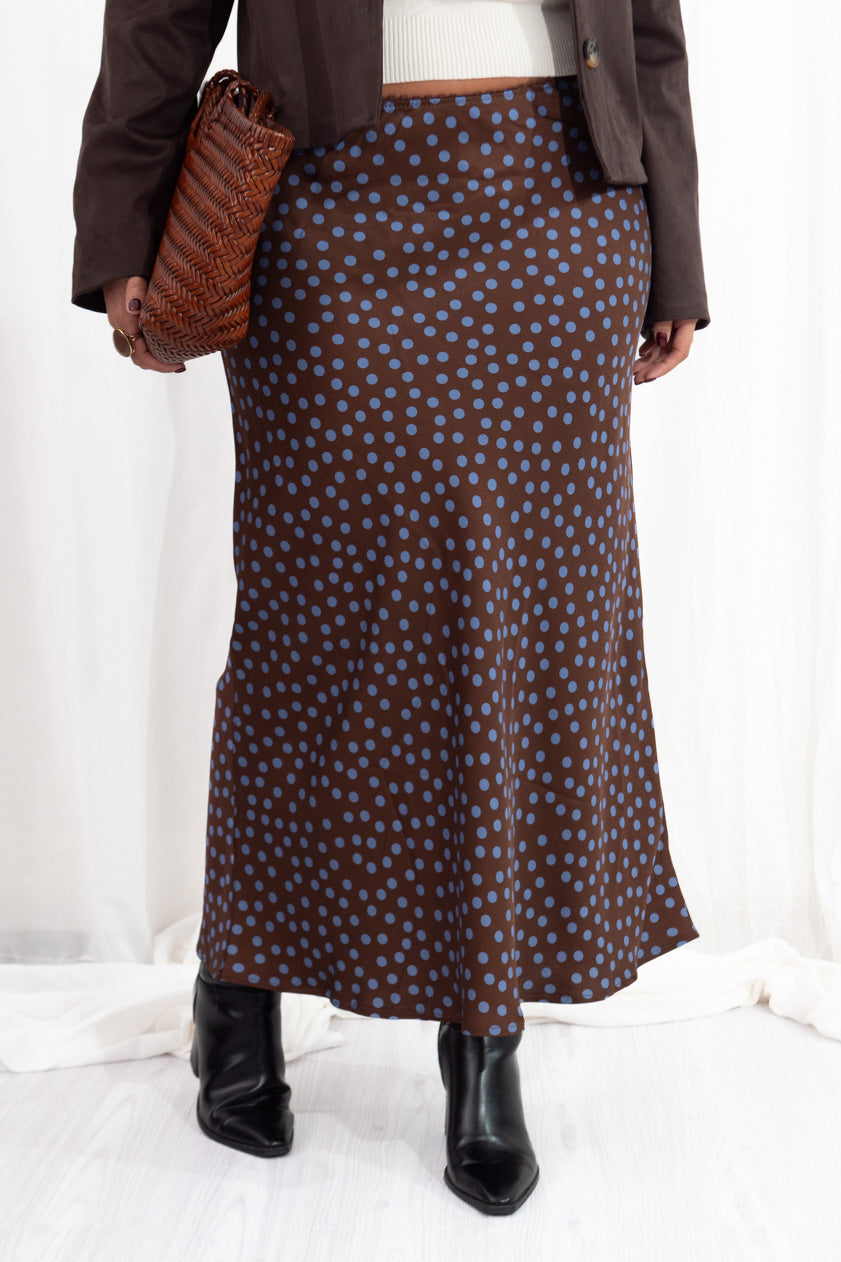 Falda Midi Raso Topos