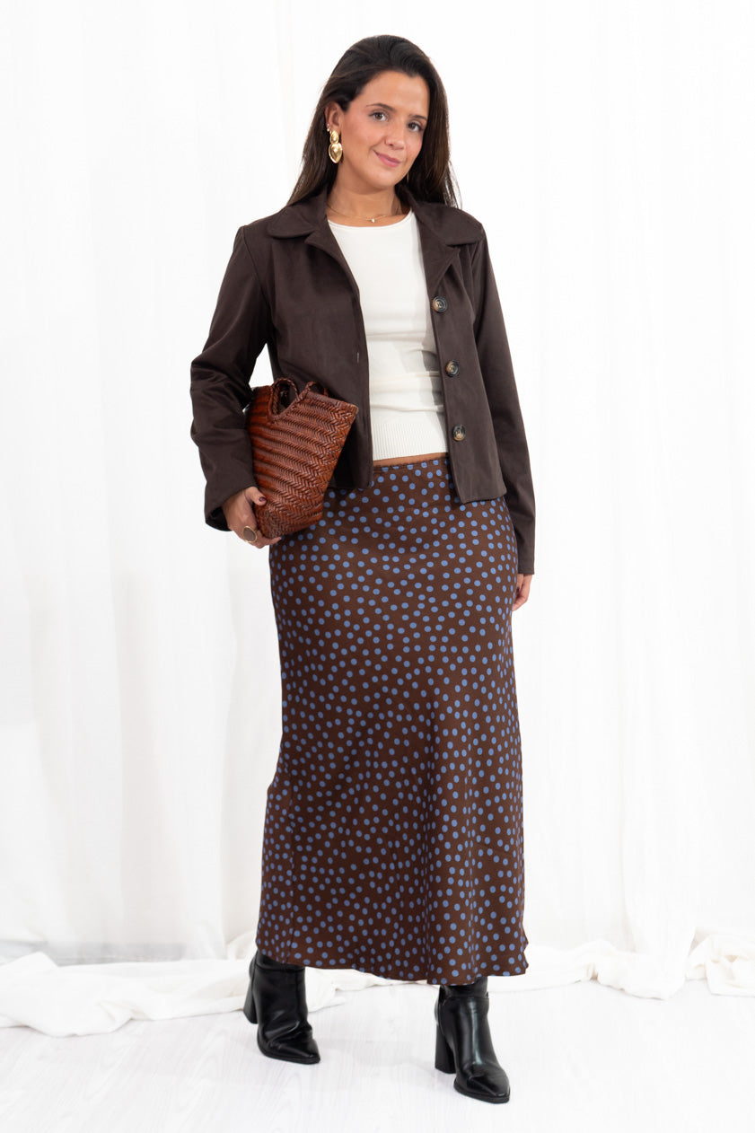 Falda Midi Raso Topos