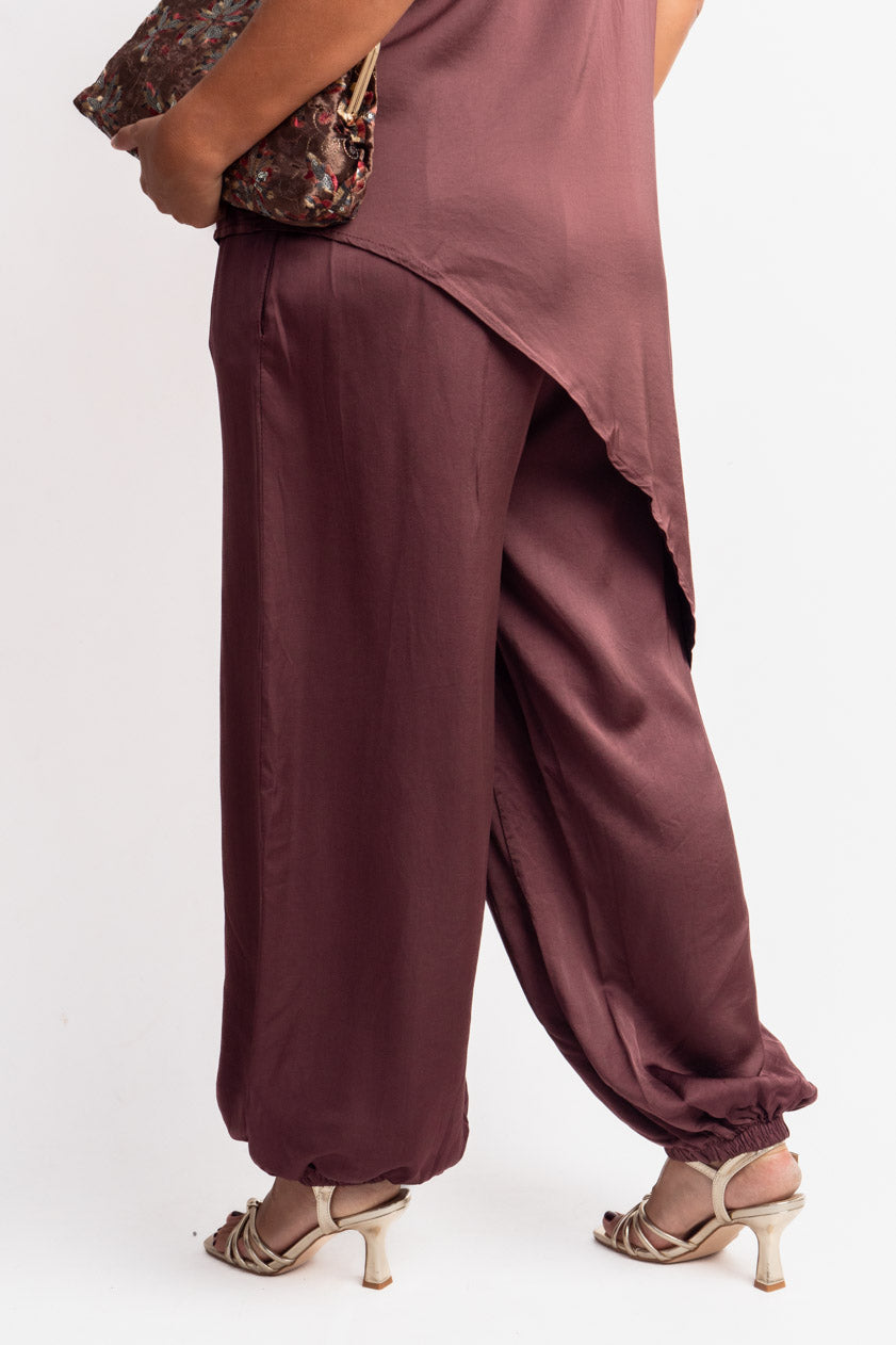 Pantalón Bombacho Raso · Granate