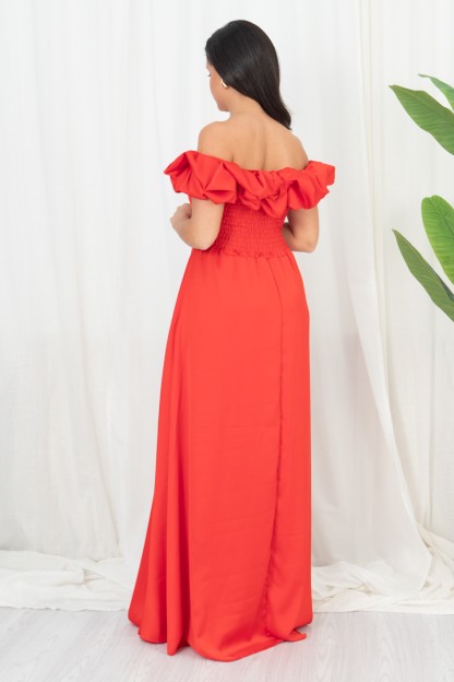 Comprar Vestido Bardot Fruncido Rojo Online