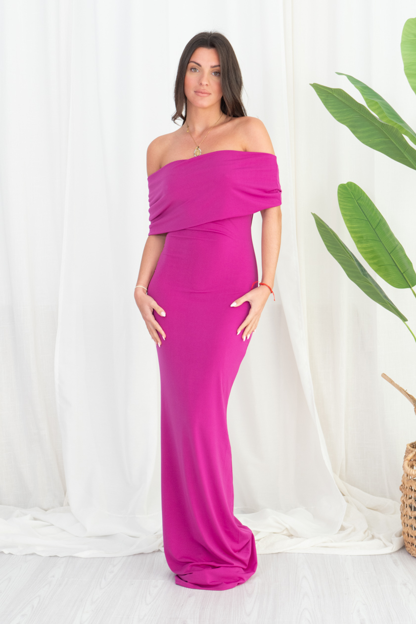 Comprar Vestido Bardot Espalda Abierta Púrpura Online