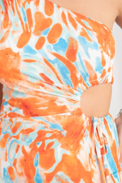 Comprar Vestido Asimétrico Cutout Estampado Naranja Online
