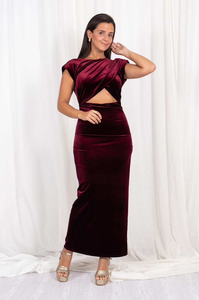 Comprar Vestido Midi Cutout Hombreras Velvet Online